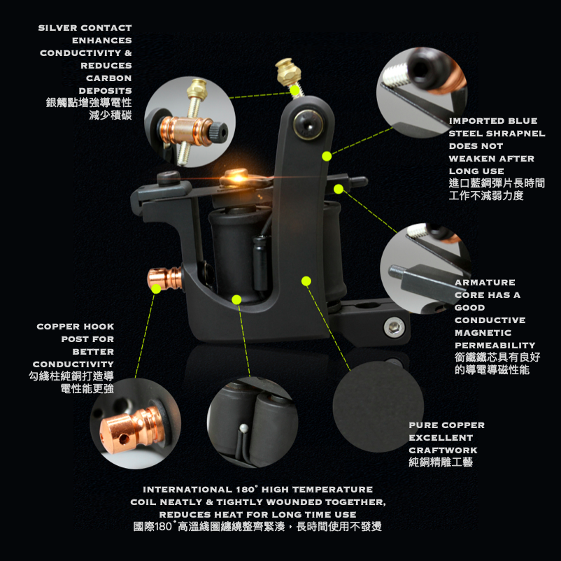 Panther HB-JP040 Sunshine-V Copper Coil Tattoo Machine / Panther HB-JP040 陽光小V純銅線圈機